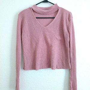 Choker Keyhole Neckline Sweater Cropped Crop Long Sleeve Juniors Large